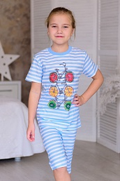 Пижама детская из футболки и бридж из кулирки Fruits & bikes голубой